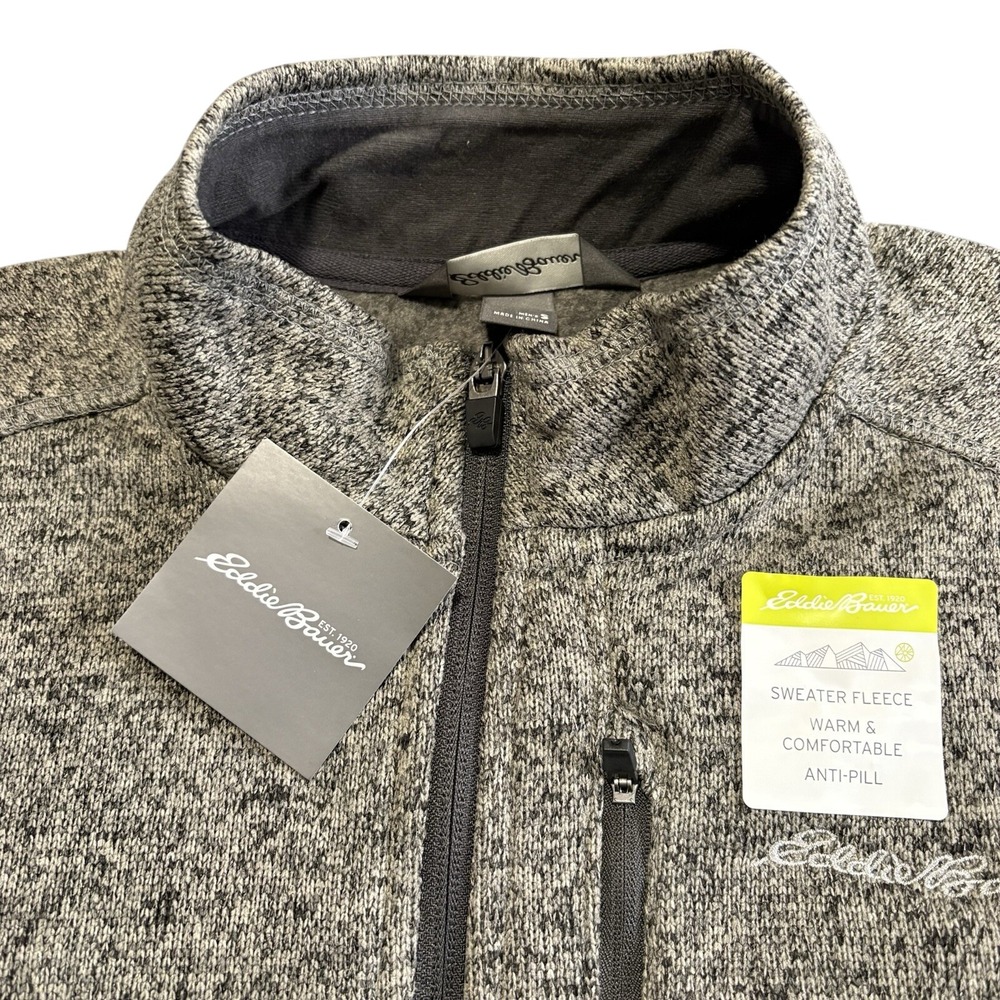 Eddie Bauer Sweater Fleece Pullover Mens S Gray Marled Quarter Zip NWT